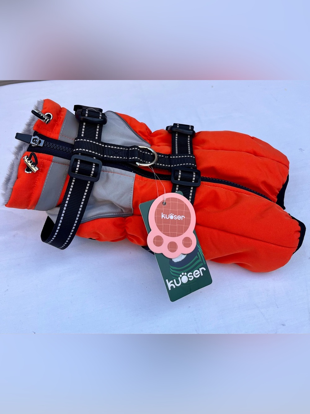 Kuoser Waterproof Dog Coat, Warm Reversible Dog Jacket with Leash Hole Soft Cozy